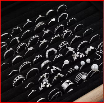 64 Pcs Silver Color Geometric Knuckle Rings Set For Women Heart Cross Leaf Pearl Charm Finger Ring Female Boho Party Jewelry