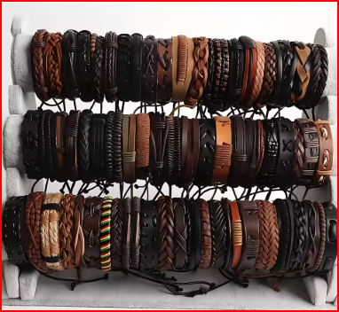 20Pcs Braided Leather Bracelets for Men Women Wrap Wood Beads Cuff Bracelet Hemp Cords Ethnic Tribal Handmade Wrap Wristband Bra
