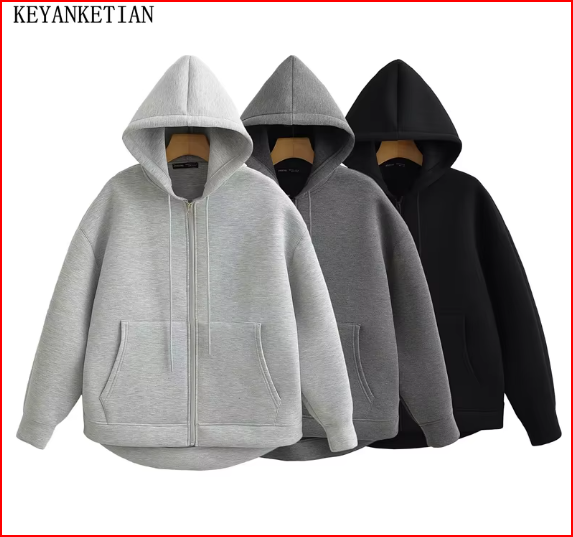 KEYANKETIAN Winter New Women's Zipper Hoodie High Street Unisex style Double Pockets Oversize Loose Sweatshirts Outerwear Top