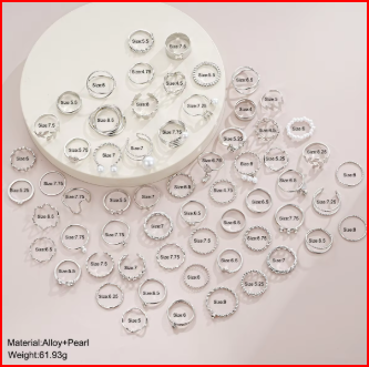 64 Pcs Silver Color Geometric Knuckle Rings Set For Women Heart Cross Leaf Pearl Charm Finger Ring Female Boho Party Jewelry