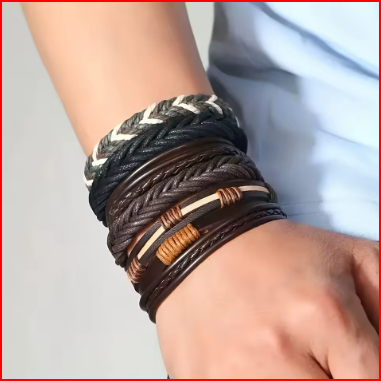 20Pcs Braided Leather Bracelets for Men Women Wrap Wood Beads Cuff Bracelet Hemp Cords Ethnic Tribal Handmade Wrap Wristband Bra