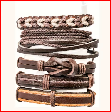 20Pcs Braided Leather Bracelets for Men Women Wrap Wood Beads Cuff Bracelet Hemp Cords Ethnic Tribal Handmade Wrap Wristband Bra